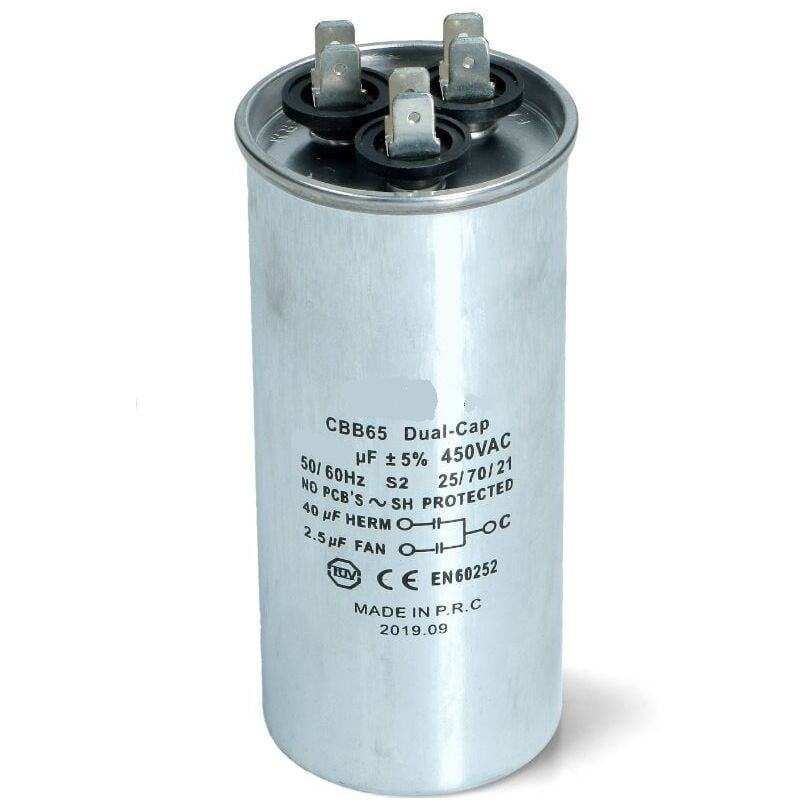 foto del prodotto condensatore in metallo per condizionatore 45 5 uf 450v