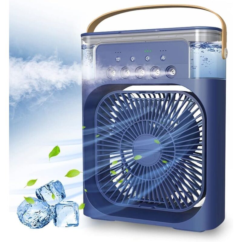 foto del prodotto condizionatore d aria portatile, raffrescatore d aria alimentato tramite usb, umidificatore, piccolo raffrescatore d aria con 7 luci a led e 3