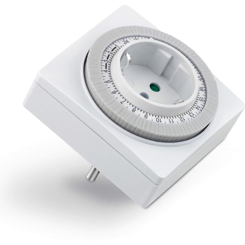 foto del prodotto conecto timer meccanico per la presa, timer 24 ore, 96 segmenti di commutazione, interruttore per on auto, ip20, 3500 watt, bianco