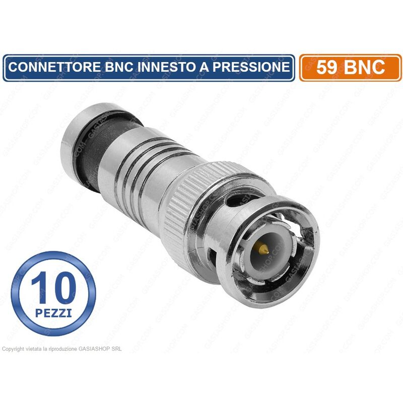 foto del prodotto confezione 10 pezzi connettore bnc maschio finale con innesto a pressione per cavo coassiale rg59 cctv dvr