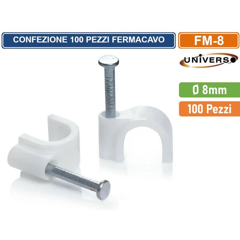 foto del prodotto confezione 100 pezzi fermacavo 8mm colore bianco