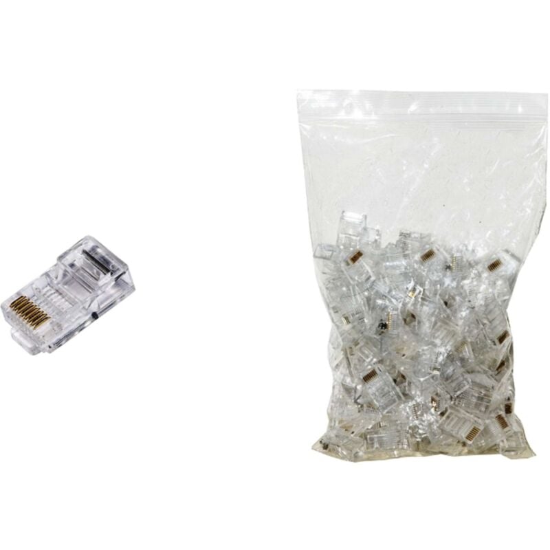 foto del prodotto confezione 100 pz connettori 8 poli plug rj45 cat.5e utp 100pz lkpl85u 