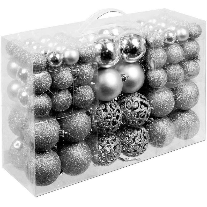 foto del prodotto confezione 100 x palline natale colore silver diametro 3 4 6 cm addobbi natalizi