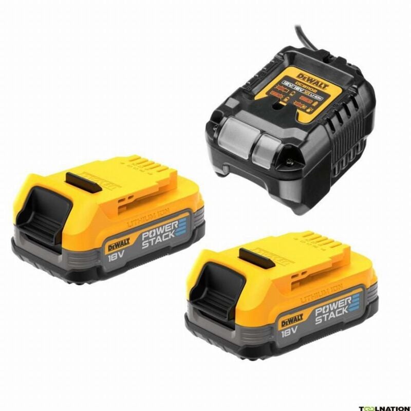 foto del prodotto confezione 2 batterie powerstack xr 18v dewalt 1,7ah li ion caricabatterie dcb1102e2 qw