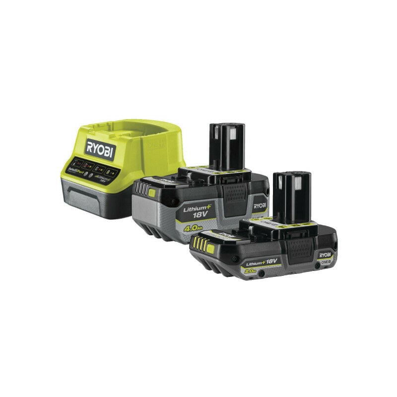 foto del prodotto confezione 2 batterie ryobi 18v oneplus 4.0ah e 2.0ah caricatore rapido 2.0ah rc18120 242x