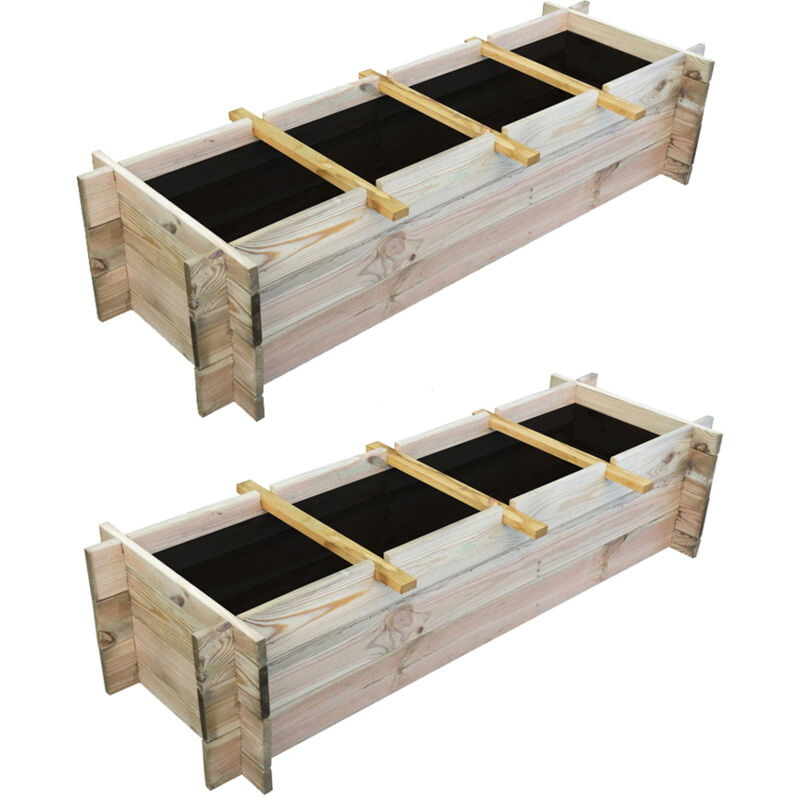 foto del prodotto confezione 2 pezzi orti rialzati 4 scomparti in legno trattato 120 x 40 x 36 cm onlywood