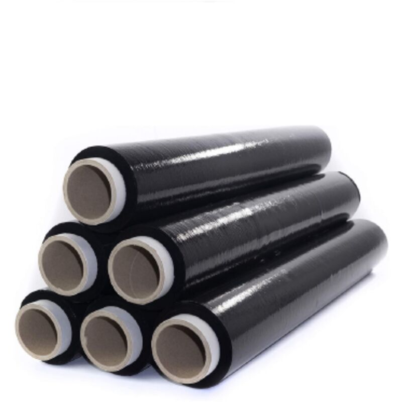 foto del prodotto confezione 6 rotoli pellicola film estensibile manuale nero cm 50x250 mt per imballaggio spedizioni e trasloco - koem