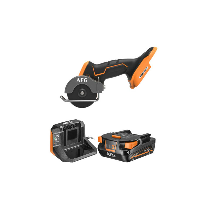 foto del prodotto confezione aeg mini sega multimateriale bmms18sbl 0 18v brushless subcompact 1 batteria 2.0ah 1 caricatore set