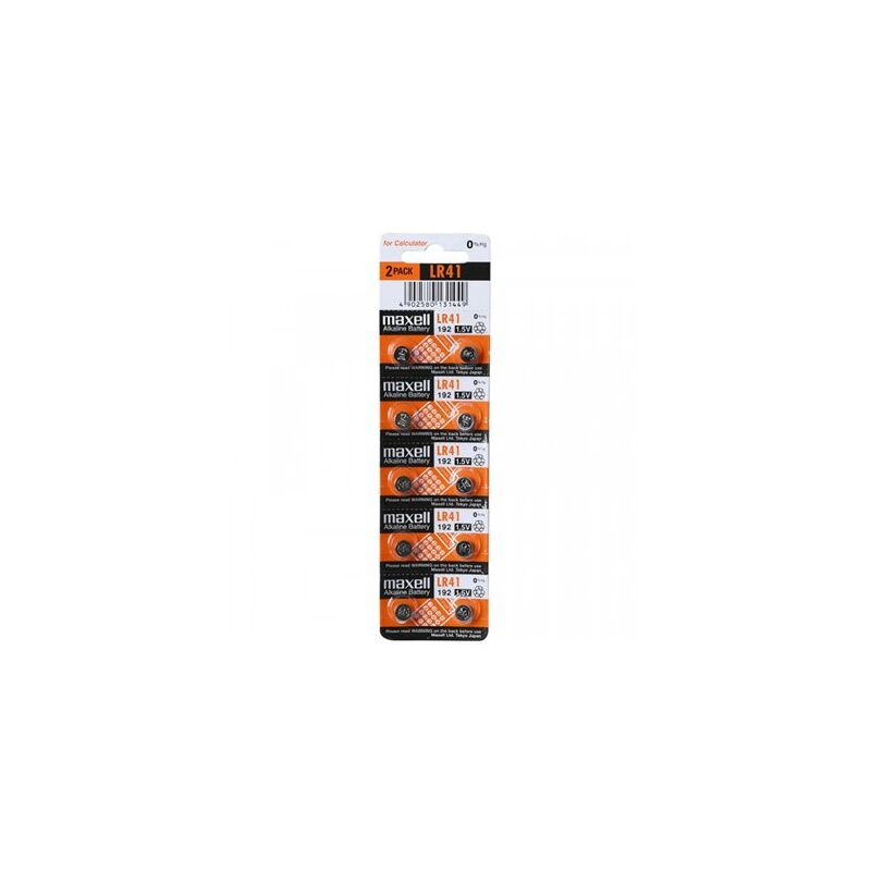 foto del prodotto confezione blister da 10 batterie a bottone lr41 1,5v maxel