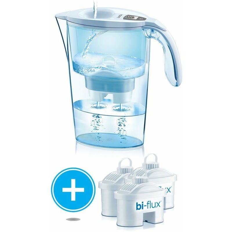 foto del prodotto confezione caraffa filtrante laica stream line 2,3l bianco caraffa 3 filtri bi flux