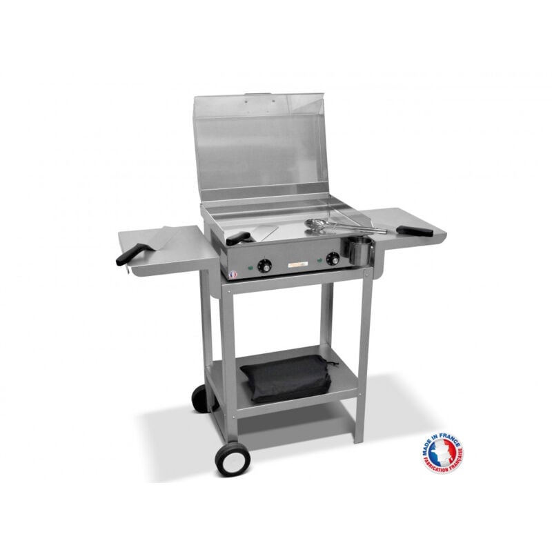 foto del prodotto confezione completa piastra elettrica neo e 650 2400w carrello accessori acciaio termostato regolabile 10 persone made in france l53 x