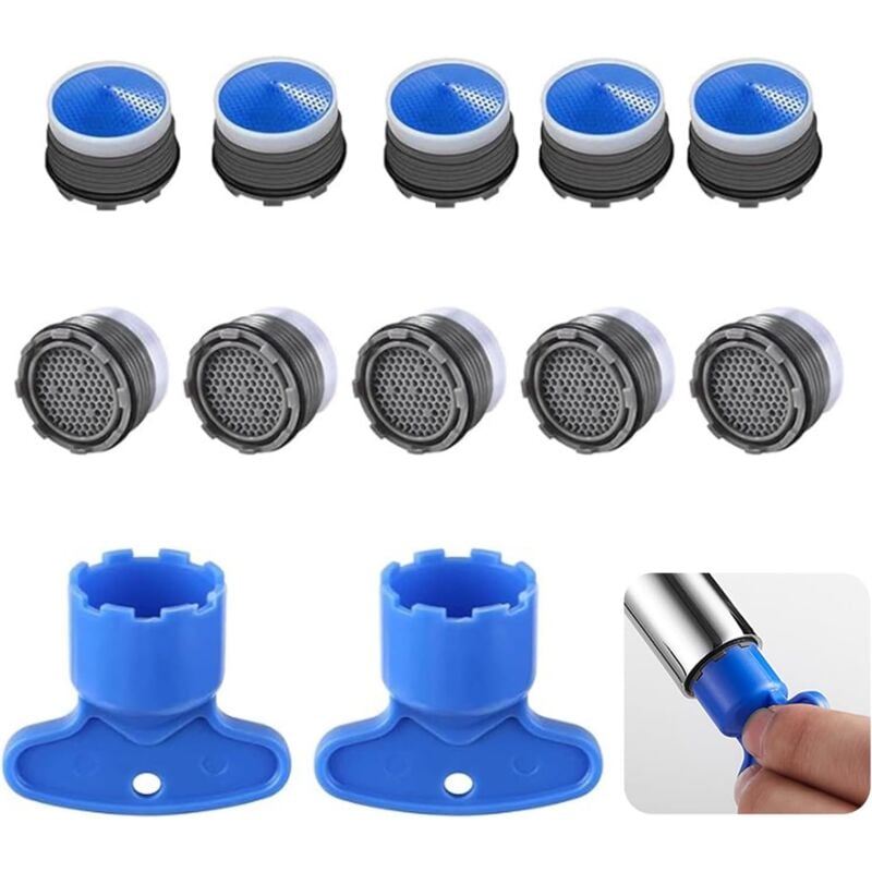 foto del prodotto confezione da 10 aeratori per rubinetto, aeratori per rubinetto m18.5, aeratori per rubinetto in plastica, aeratori per rubinetto con 2 chiavi per