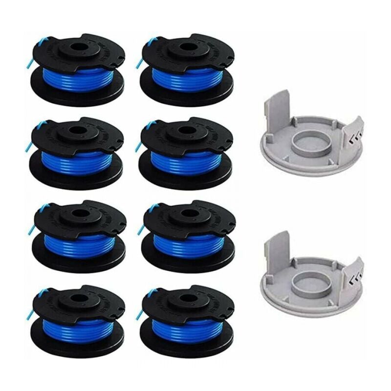 foto del prodotto confezione da 10 bobine di ricambio per tagliabordi ryobi thumb, compatibili con tagliabordi a batteria ryobi one ac14rl3a, 8 bobine 2 cappucci