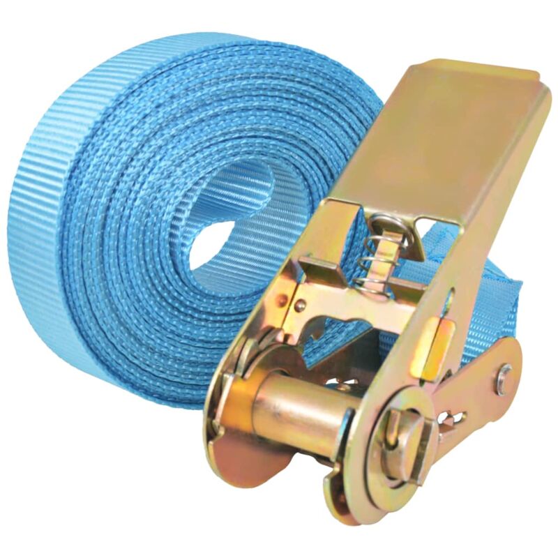 foto del prodotto confezione da 10 cinghie di ancoraggio a cricchetto 0,8 ton 4 m x 25 mm blu