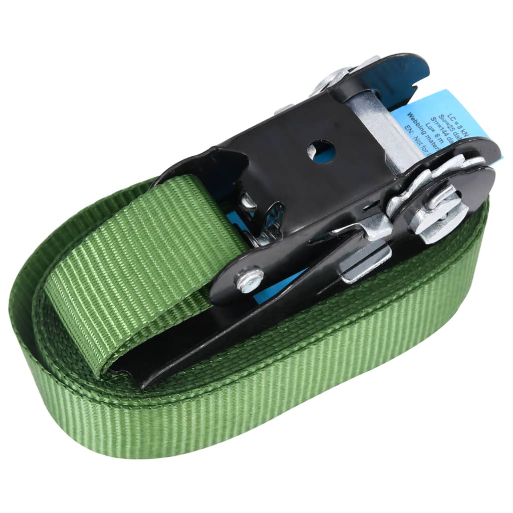 foto del prodotto confezione da 10 cinghie di ancoraggio a cricchetto cinghie di fissaggio per rimorchio trasporto stoccaggio cinghie di fissaggio per moto e auto 800 da n 6 m verde 02 0003545