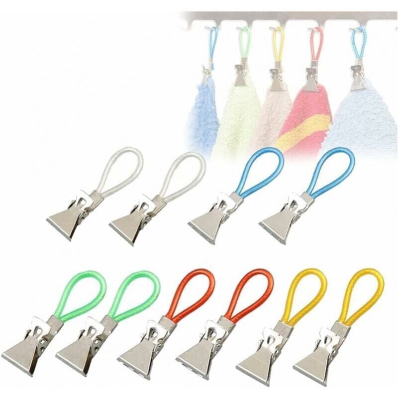 foto del prodotto confezione da 10 clip per strofinacci, clip per strofinacci da cucina, clip per asciugamani, ganci per strofinacci, porta strofinacci da cucina, clip