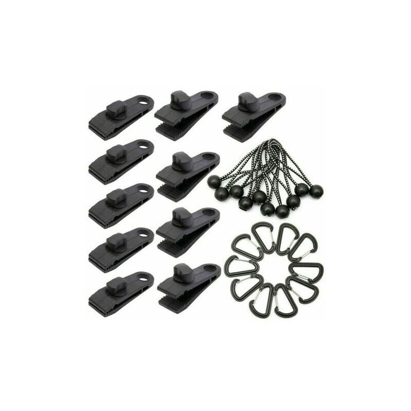 foto del prodotto confezione da 10 clip per teloni con 10 corde elastiche con sfera per tenda da sole, clip di bloccaggio clip per teloni clip per tenda in linoleum di
