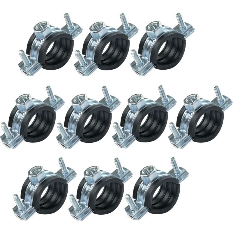 foto del prodotto confezione da 10 collari fonoassorbenti staffa di fissaggio con guarnizione per tubo 3 4 26 30mm in acciaio zincato da avvitare 8 10