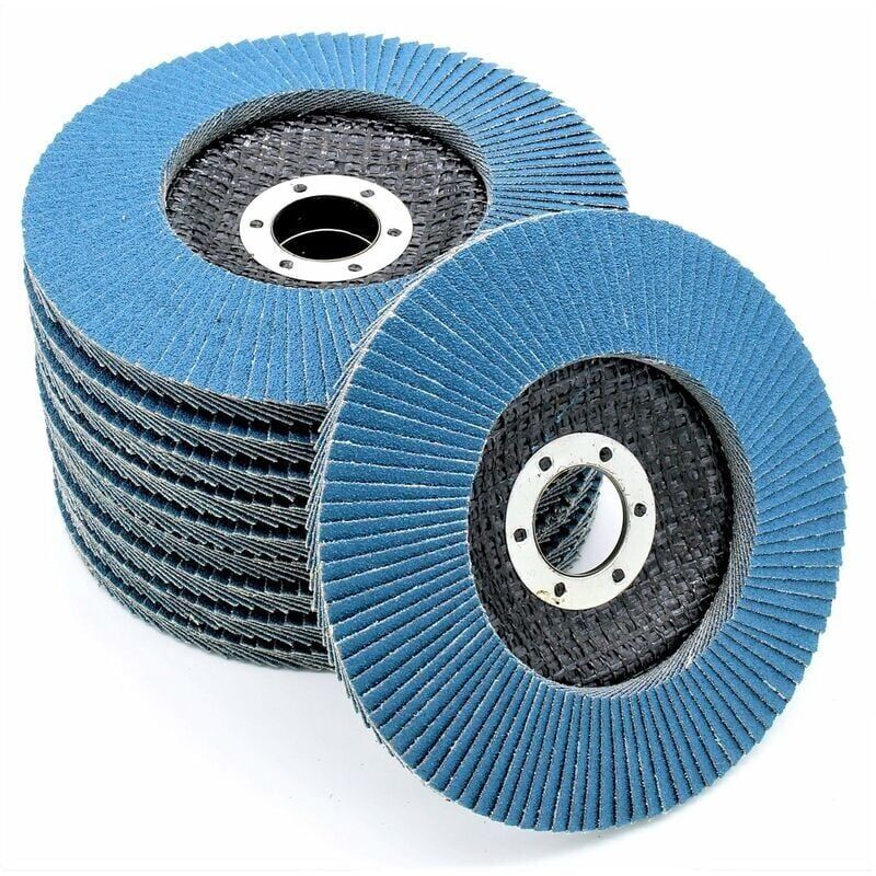 foto del prodotto confezione da 10 dischi lamellari da 125 mm per levigatura di acciaio inossidabile, legno, metallo, grana 40 60 80 120, dischi abrasivi