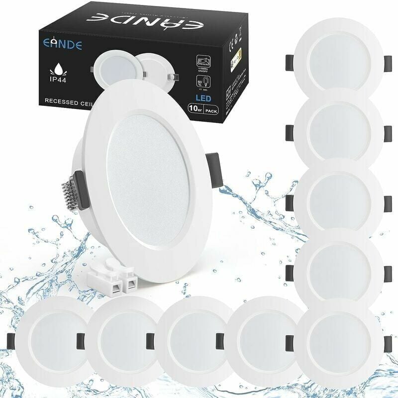 foto del prodotto confezione da 10 faretti led da incasso 5w ip44 98mm, bianco neutro 4000k, illuminazione da incasso impermeabile 450lm, faretto led extra piatto