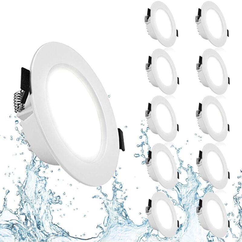 foto del prodotto confezione da 10 faretti led da incasso extra piatti, faretto led da incasso per bagno ip44, 7w 3000k bianco caldo, ultra sottile 35mm, led integrato
