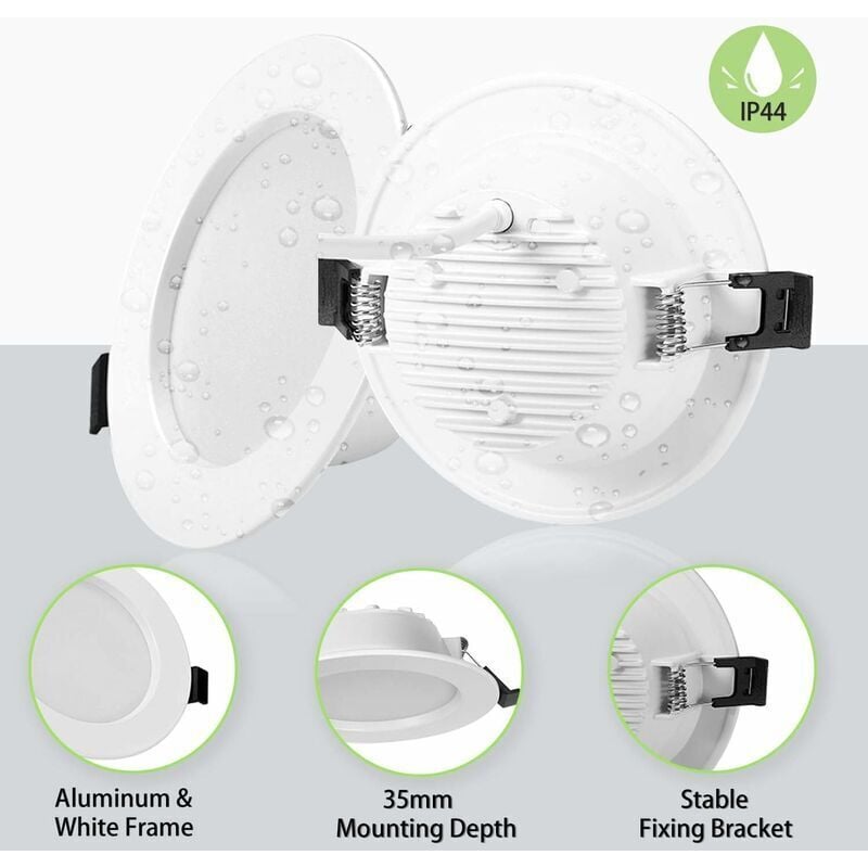 foto del prodotto confezione da 10 faretti led da incasso ultrapiatti ip44, faretto led integrato da 5w 310lm, bianco caldo 3000k, faretto da incasso ultrasottile da