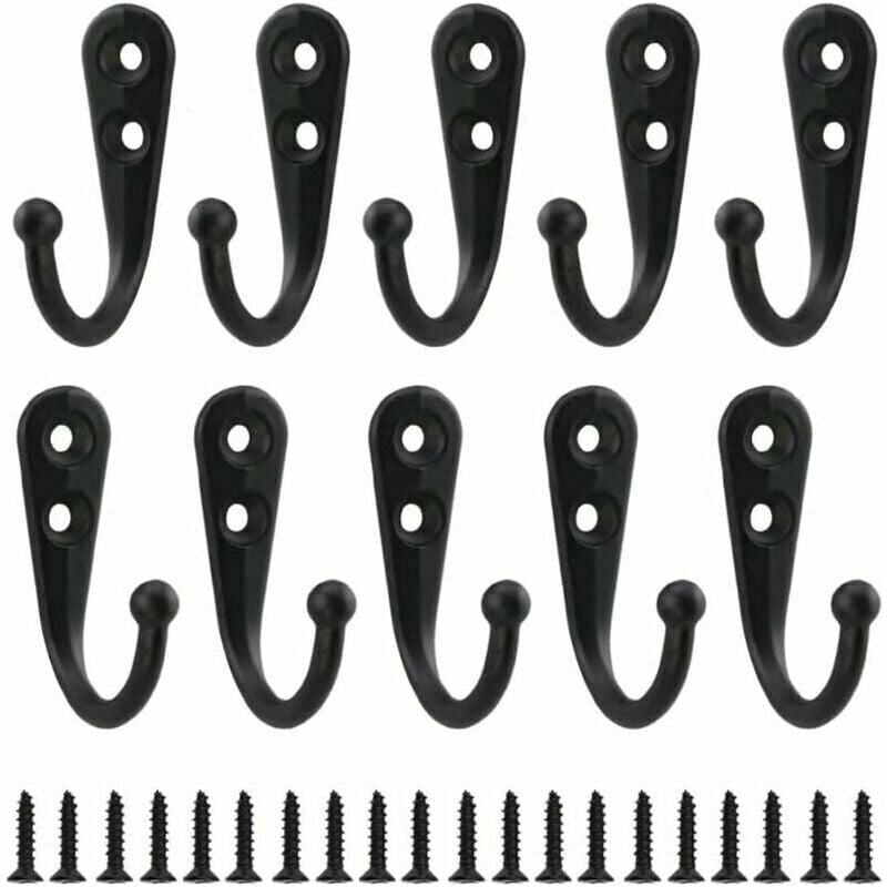 foto del prodotto confezione da 10 ganci appendiabiti singoli da parete in metallo nero retr , ganci appendiabiti da parete vintage per accappatoi, mensole, cassetti,
