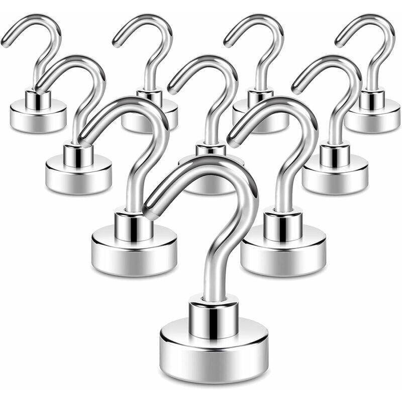 foto del prodotto confezione da 10 ganci magnetici, magnete potente da 2 kg con gancio per frigorifero, gancio da crociera resistente per soffitto, gancio magnetico