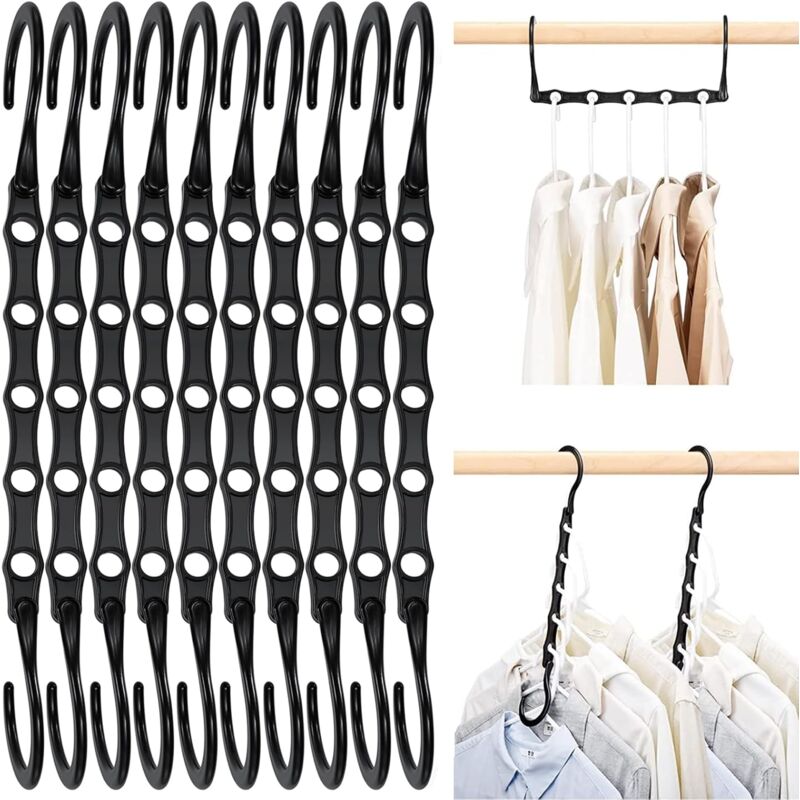 foto del prodotto confezione da 10 grucce salvaspazio, ganci intelligenti premium, grucce a cascata resistenti con 5 fori per abiti pesanti, organizer e contenitori