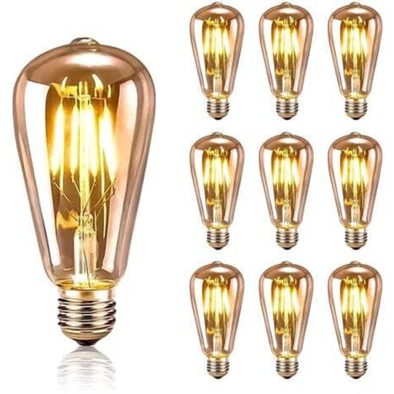 foto del prodotto confezione da 10 lampadine a filamento led e27 st64 da 4 w, luce bianca calda 2700 k, lampadine edison retr , stile vintage antico, 400 lm