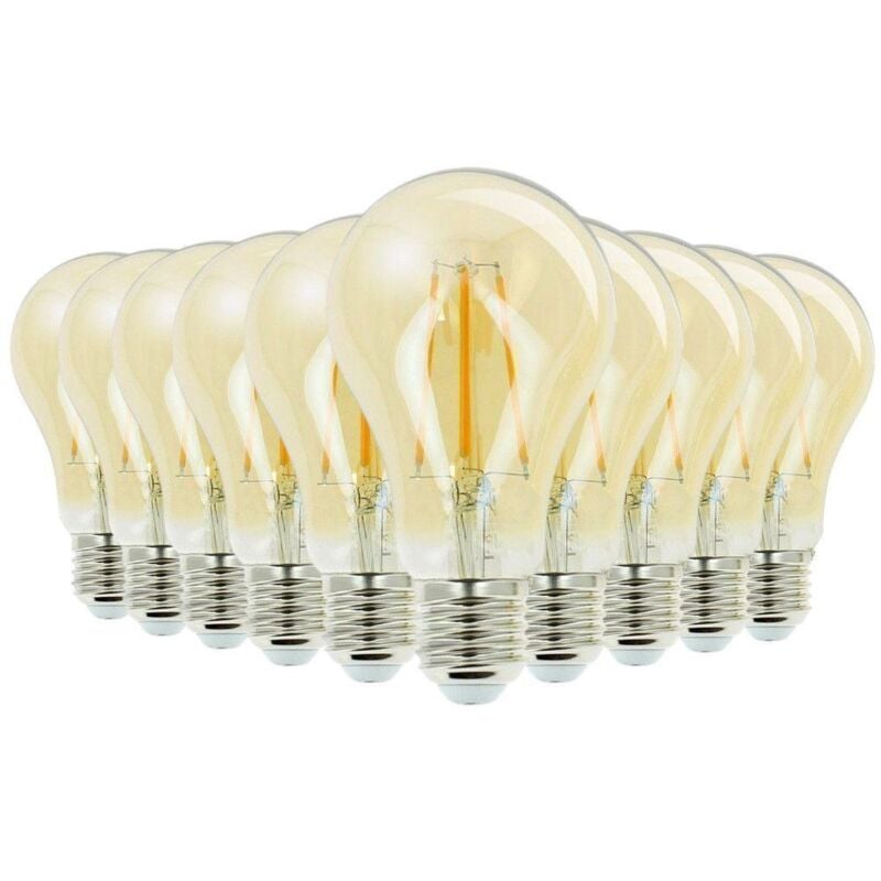 foto del prodotto confezione da 10 lampadine led a60 e27 7w in vetro ambrato 2200k stile vintage