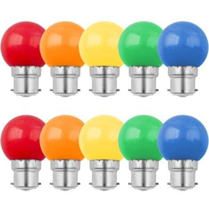 foto del prodotto confezione da 10 lampadine led colorate b22 da 1 w, lampadine a baionetta colorate, equivalenti a lampadine a incandescenza da 10 w, mini lampadine a