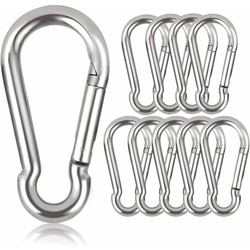 foto del prodotto confezione da 10 moschettoni portachiavi, 80 mm x 8 mm, carico massimo 250 kg