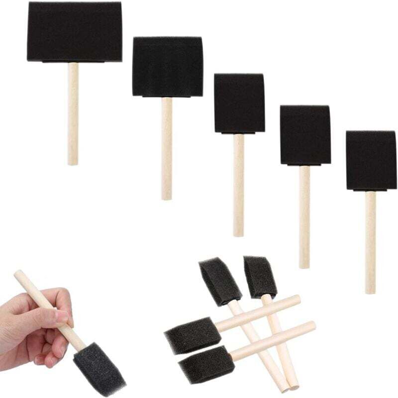foto del prodotto confezione da 10 pennelli in schiuma, pennello in spugna con manico in legno, pennelli in schiuma, strumento in spugna per pittura, colorazione,