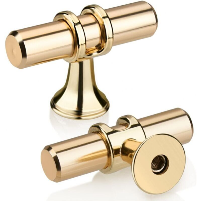 foto del prodotto confezione da 10 pomelli per cassetti con pomello a t in oro, eleganti e moderni, in lega di zinco, con foro singolo, per cucina, bagno, camera da