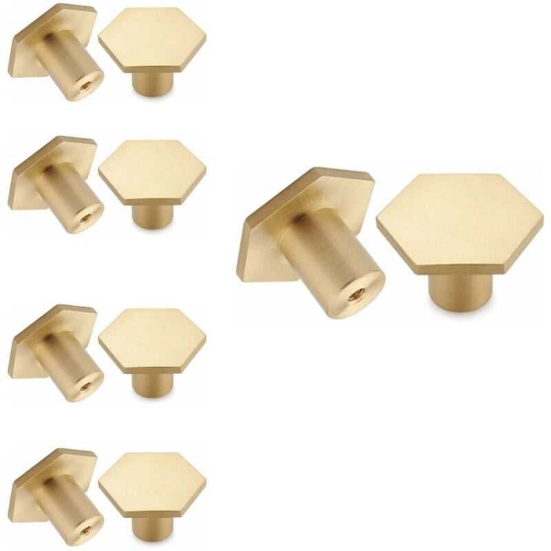 foto del prodotto confezione da 10 pomelli per mobili in ottone spazzolato, pomelli per cassettiere dorati, per armadi, credenze, bagno e cucina, 30 x 20 mm