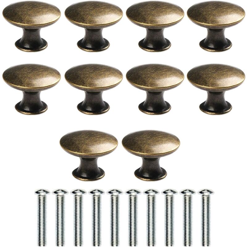 foto del prodotto confezione da 10 pomelli rotondi antichi per cassetti, 30 mm, pomelli per mobili in bronzo per cassettiere con viti