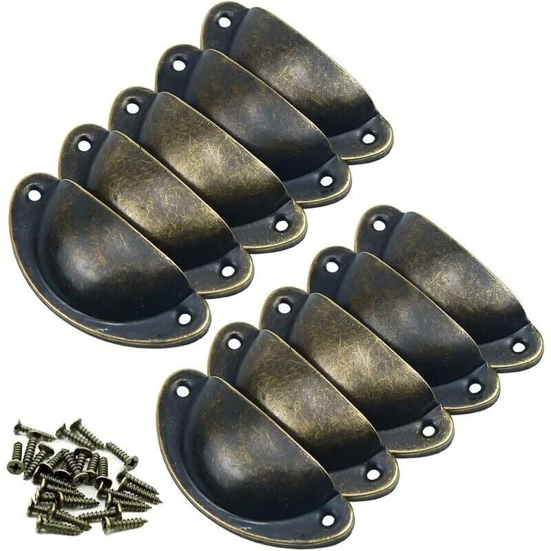 foto del prodotto confezione da 10 pomelli vintage a conchiglia, maniglie per porte, maniglie per mobili, maniglie per porte in ferro retr con viti per mobili,
