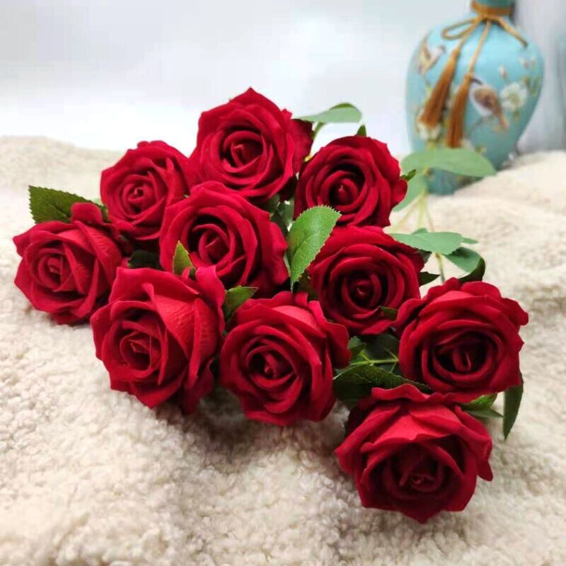 foto del prodotto confezione da 10 rose artificiali, fiori finti in seta a stelo singolo da 51 cm, fiori realistici per la decorazione di matrimoni in famiglia, feste
