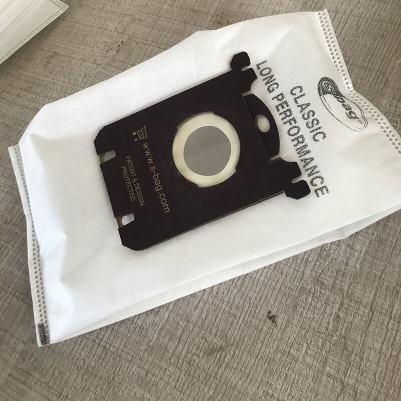 foto del prodotto confezione da 10 sacchetti raccoglipolvere in tessuto applicabili per aspirapolvere electrolux s bag aeg gr201 philips fc8021 e201 e201b a lunga