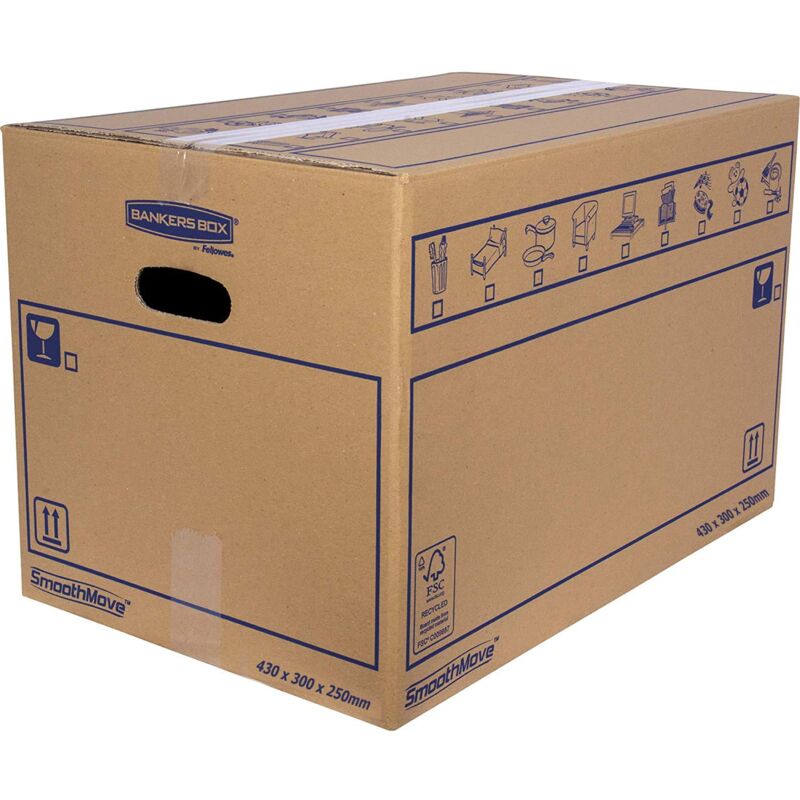foto del prodotto confezione da 10 scatole di cartone con manici per traslochi, conservazione e trasporto ultra resistenti, 43 x 30 x 25 cm taglia m 32 litri, canale