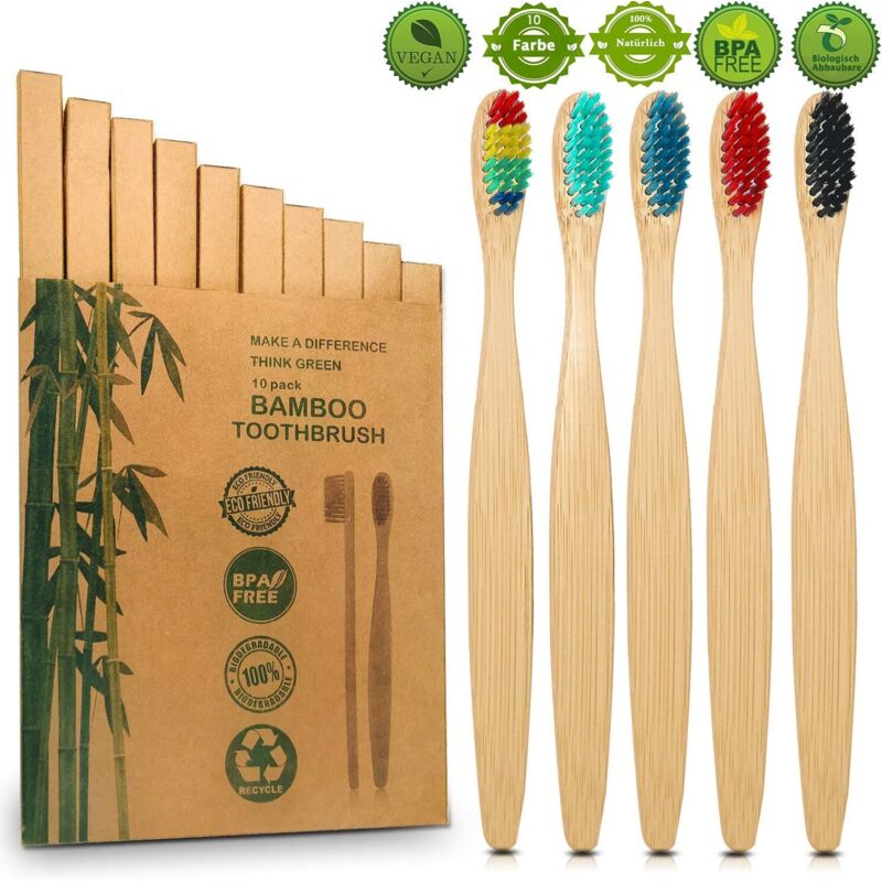 foto del prodotto confezione da 10 spazzolini da denti in bamb setole di carbone attivo di prima qualit 100 senza bpa senza plastica ecologici organici