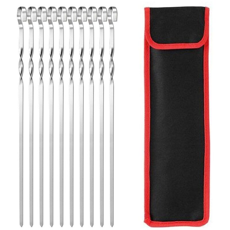 foto del prodotto confezione da 10 spiedini da barbecue in acciaio inossidabile resistente da 40 cm, spiedini di pollo in metallo, spiedini lunghi per barbecue con