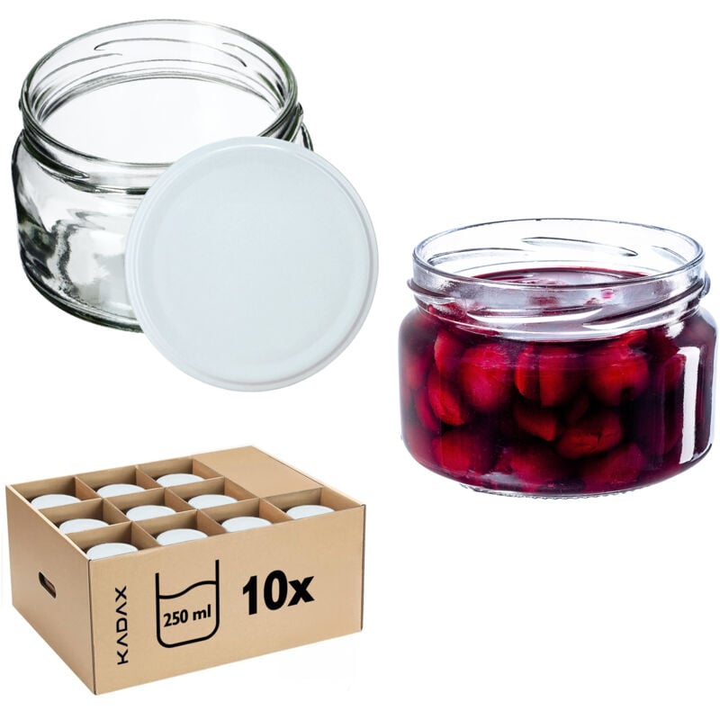 foto del prodotto confezione da 10 vasetti di marmellata piccoli con coperchio ermetico, 250 ml, ideali come regalo per miele e spezie, bianco kadax