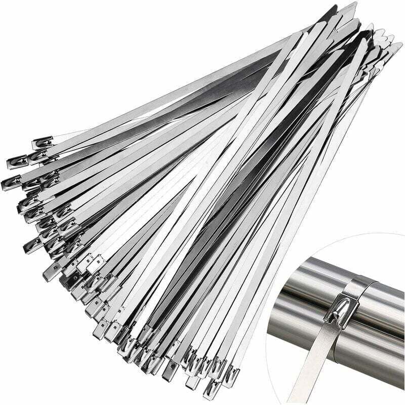 immagine 0 del prodotto confezione da 100 fascette stringicavo in acciaio inossidabile 200 x 4,6 mm fascette stringicavo autobloccanti per casa, ufficio, garage, officina