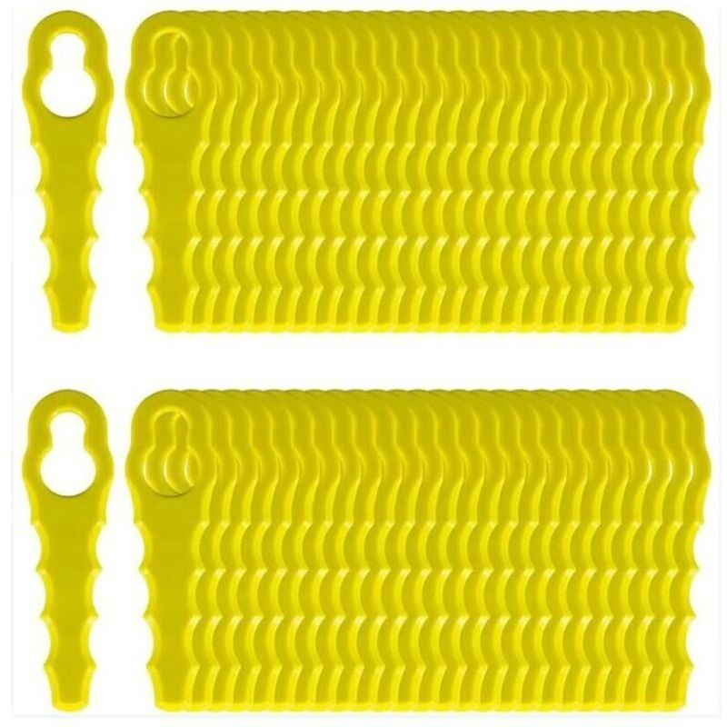 foto del prodotto confezione da 100 lame di ricambio compatibili con i decespugliatori ryobi, testine a doppia lama seghettata rac155 rac157 rac158..