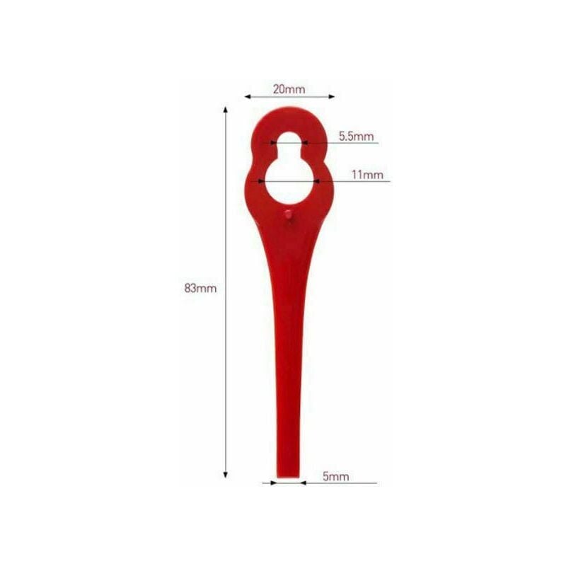 foto del prodotto confezione da 100 lame di ricambio in plastica per decespugliatore florabest lidl frta 20 a1, fat 18b3, frt18a