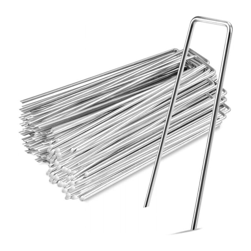 foto del prodotto confezione da 100 picchetti di fissaggio 15 cm x 4 cm 3 mm acciaio zincato sardine picchetto da terra tenda da giardino