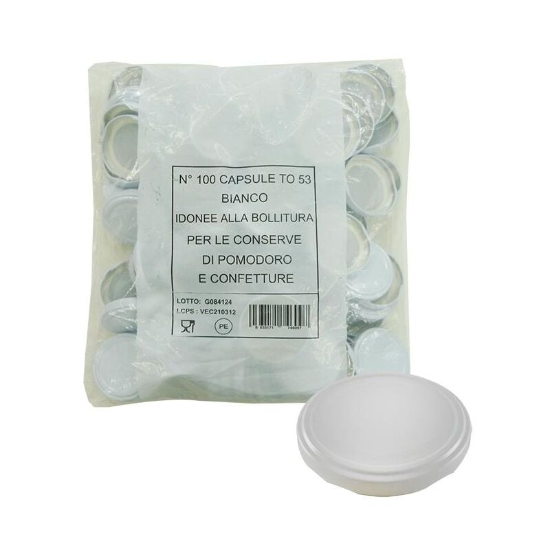immagine 0 del prodotto confezione da 100 tappi capsula per confettura e passate da 53 mm bianchi