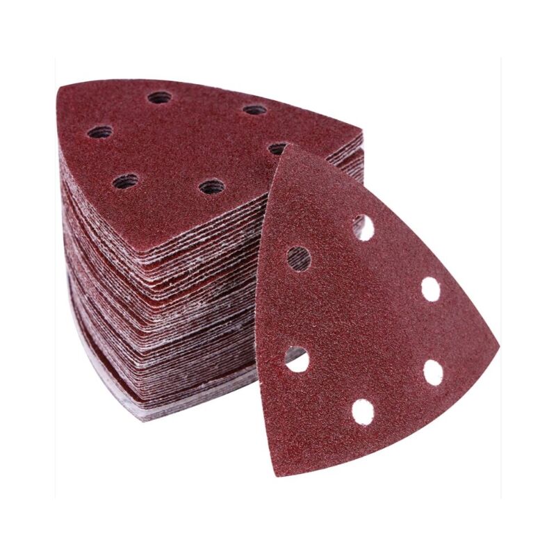 foto del prodotto confezione da 100 triangoli abrasivi 6 fori 90 x 90 x 90 mm per levigatrice a delta fogli abrasivi triangolari levigatura e lucidatura 400 